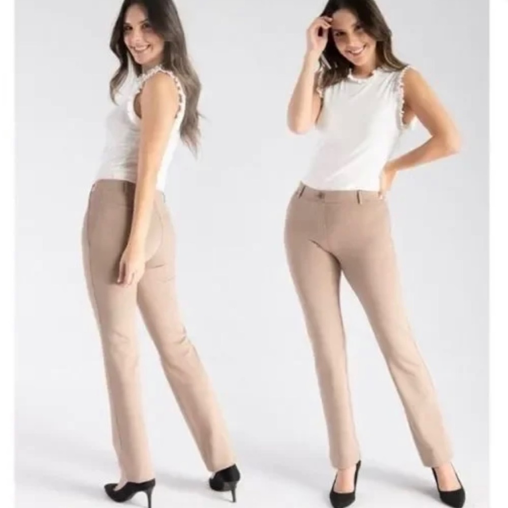 Betabrand Khaki Twill Straight Leg Dress Pant Yoga Pants